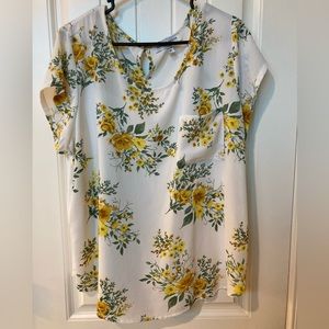 Women’s Blouse White and Yellow Floral